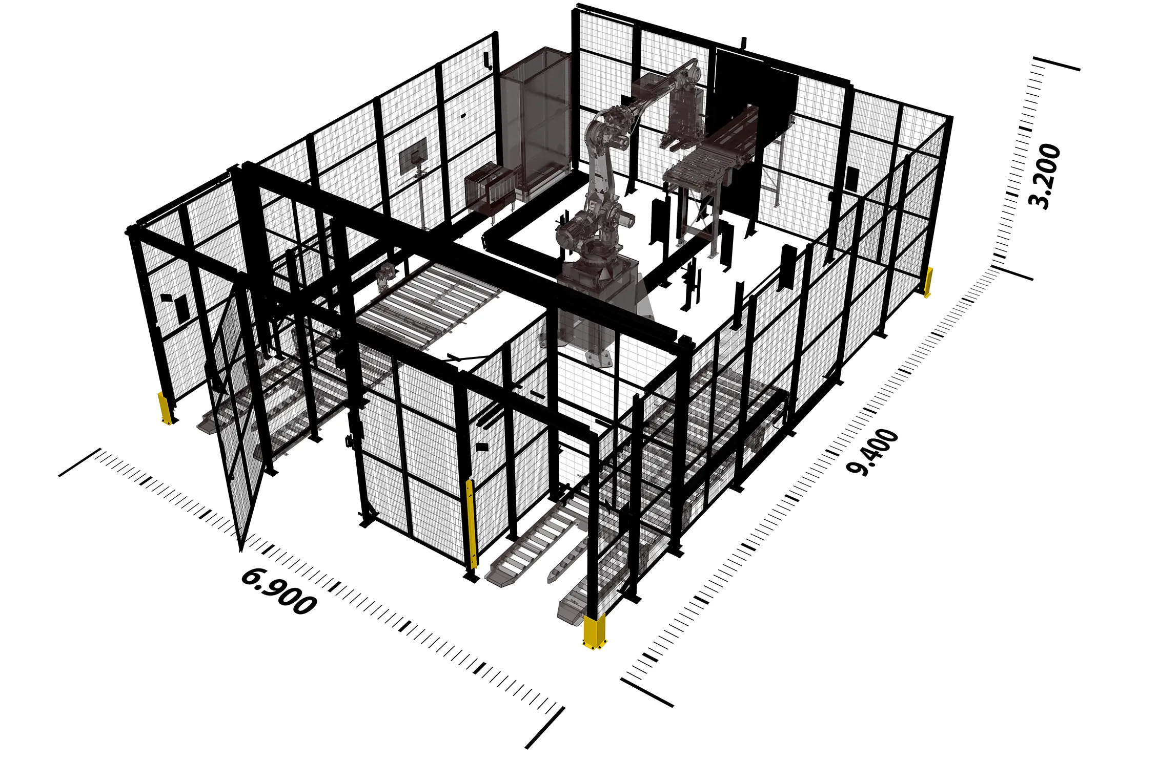 Dimensions of the robot cell - 3D representation